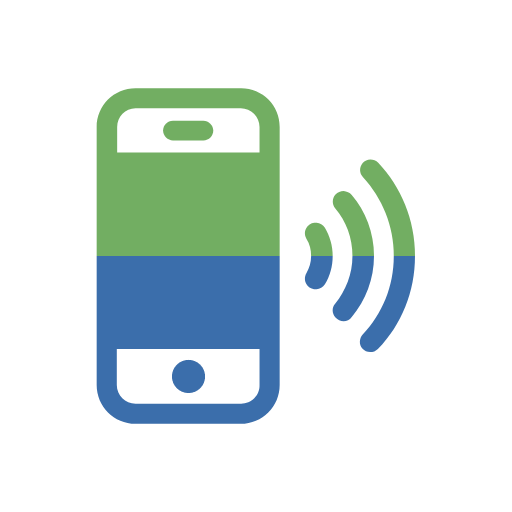 Smartphone émettant des ondes de signal vertes et bleues.