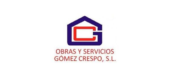 Logo de Obras y Servicios Gómez Crespo, S.L. con icono de casa en azul y rojo.