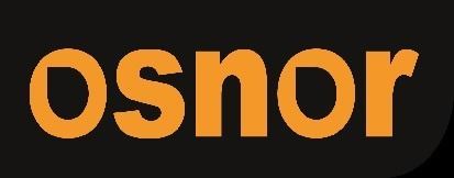 Texto naranja “osnor” sobre fondo negro.