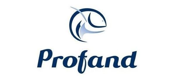 Logotipo de Profand con icono de pez estilizado azul y marca denominativa sobre fondo blanco.