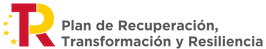 Logo con letras “PR” roja y amarilla, seguido de “Plan de Recuperación, Transformación y Resiliencia” en gris.