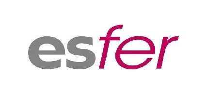 Logotipo de Esfer en texto gris y magenta sobre fondo blanco.