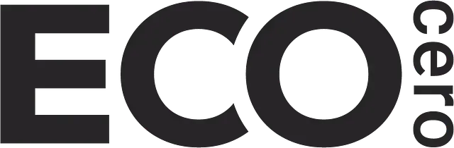 Texto negro “ECO” con “cero” en vertical, texto más pequeño a la derecha.