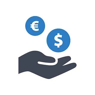 Mano sosteniendo los símbolos del euro y el dólar.