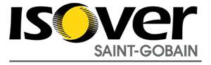 Logotipo de Isover con círculo amarillo y texto