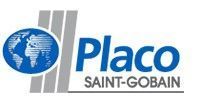 Logotipo de Placo Saint-Gobain: globo terráqueo en círculo azul, rayas verticales grises, texto