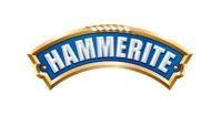 Logotipo de Hammerite: texto arqueado azul en un escudo con bordes dorados.