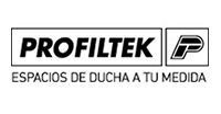 Logotipo de Profiltek, empresa que ofrece duchas a medida. Incluye texto y un icono de
