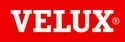 Logotipo VELUX sobre fondo rojo.