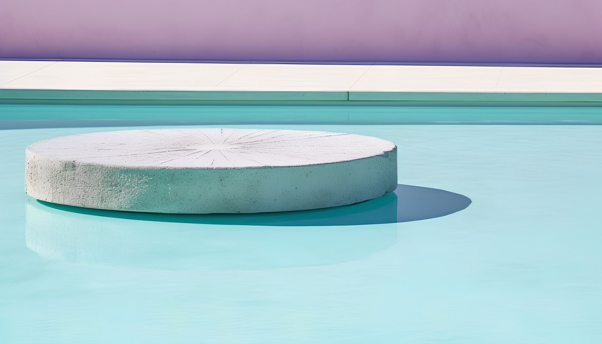 Un bloque de hormigón redondo flota en una piscina.