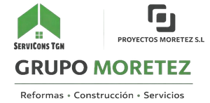 Logos de Servicons TGN y Proyectos Moretez S.L. con “GRUPO MORETEZ” y lema “Reformas · Construcción · Servicios”