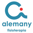 Logotipo para Lemany Fisioterapia: arco verde azulado sobre un círculo rojo, seguido del texto "lemany" y "fisioterapia" en verde azulado.