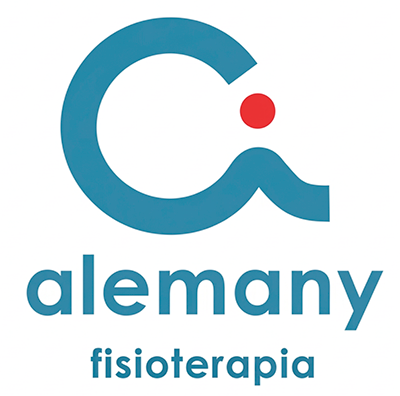 Logotipo para Lemany Fisioterapia: arco verde azulado sobre un círculo rojo, seguido del texto "lemany" y "fisioterapia" en verde azulado.