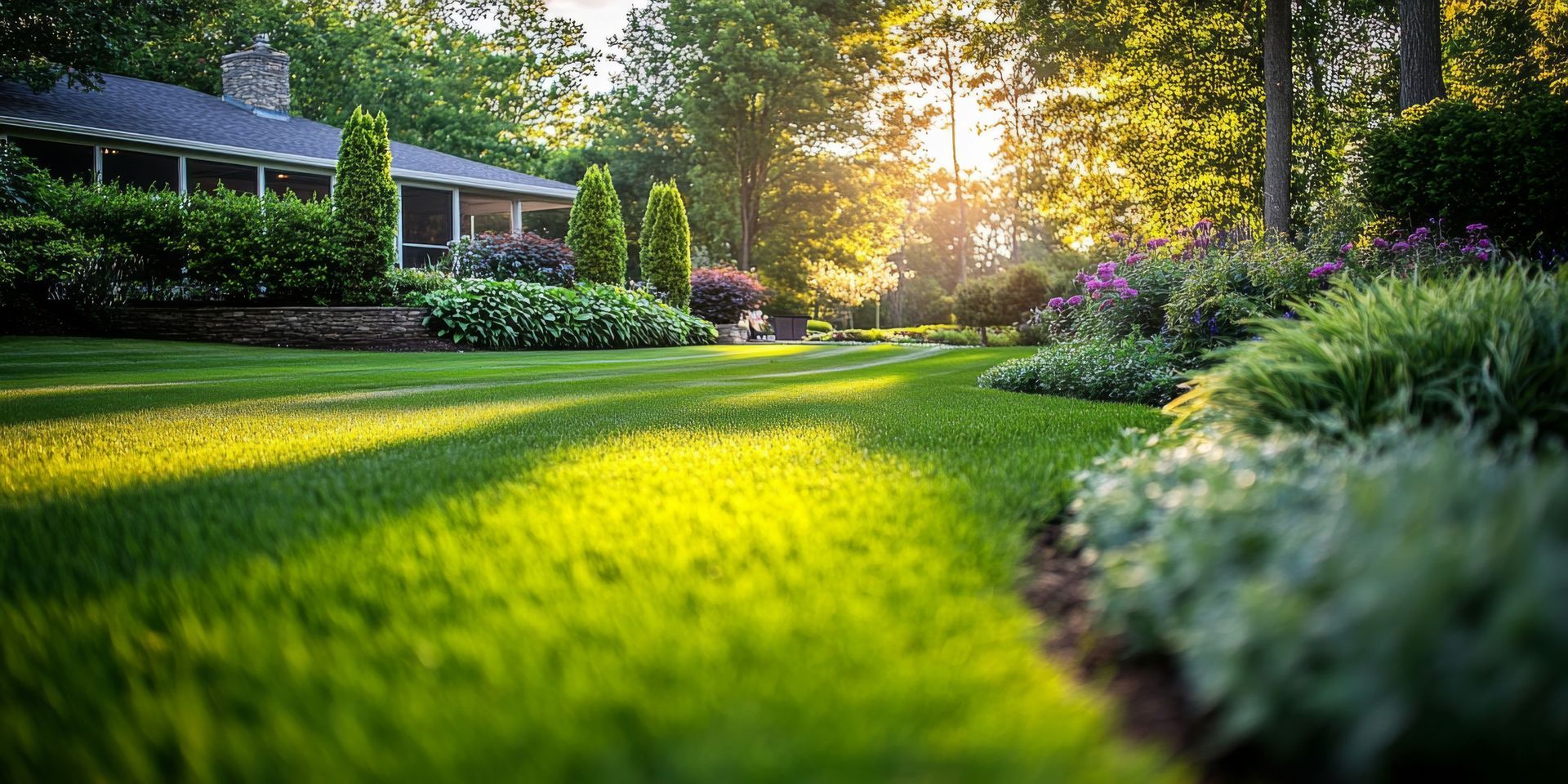 Un jardin avec du gazon.