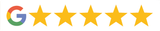 Un logotipo de Google con cinco estrellas sobre un fondo blanco.