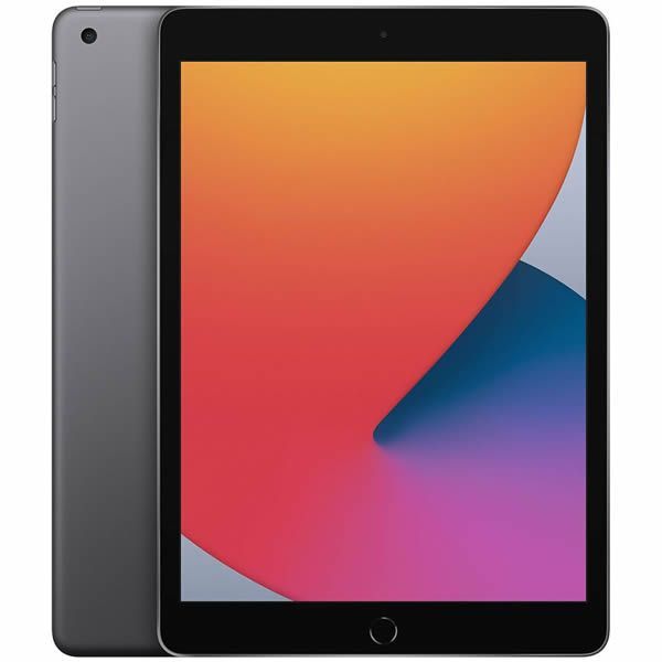Dos tabletas, una negra por delante y otra gris por detrás, que muestran una pantalla con un degradado de colores.