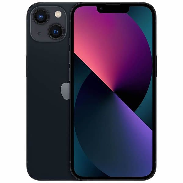 Smartphone negro con doble cámara trasera y un fondo de pantalla abstracto de color rosa púrpura en la pantalla frontal.