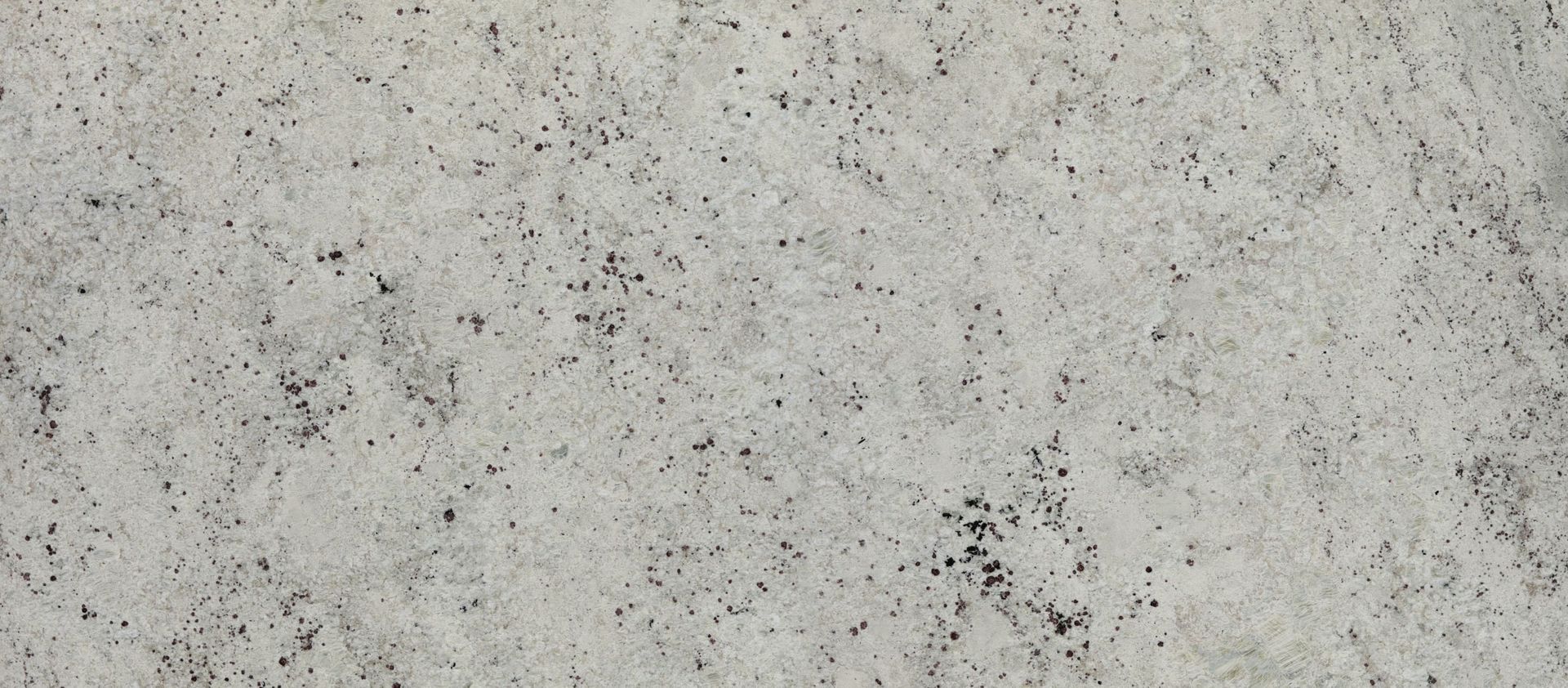Un primer plano de una encimera de granito blanco con manchas negras.