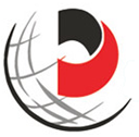 Un logotipo rojo, negro y blanco con un globo terráqueo en el medio.