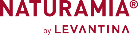 Un logotipo rojo y blanco para Naturamia de Levantina.