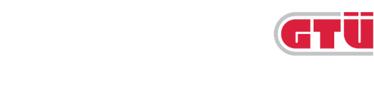 GTU-Logo in Rot mit weißem Umriss.