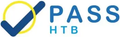 Logo PASS HTB avec une coche bleue dans un cercle jaune sur fond blanc