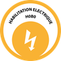 Panneau circulaire orange signalant un danger électrique, avec l’inscription « Habilitation électrique H0B0 » et un éclair