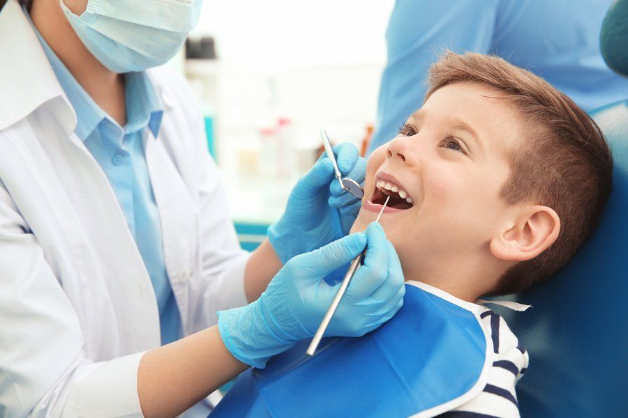 Un dentiste examine la dentition d'un petit garçon