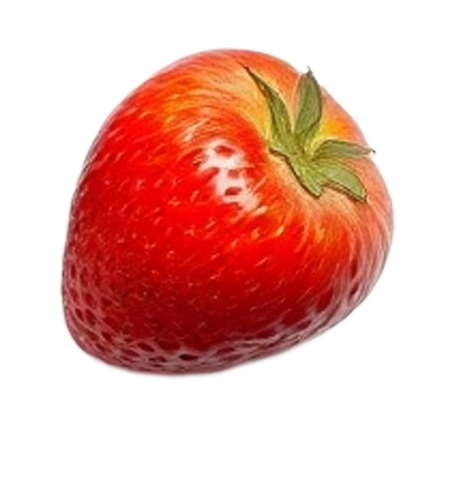 Fresa roja con hojas verdes.