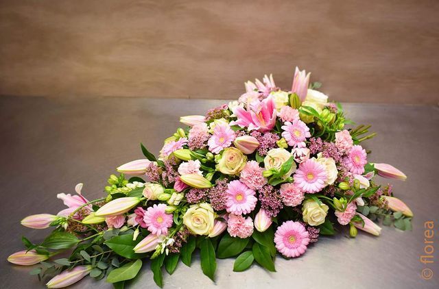 gerbe deuil tons roses