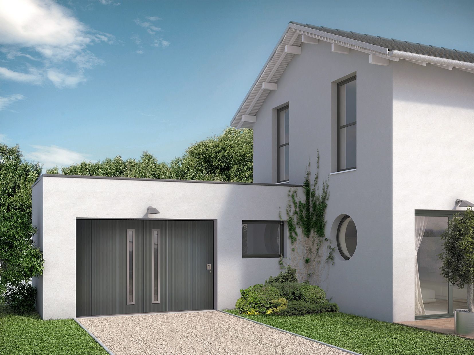 Porte de garage Fame Quadral avec hublot panoramique