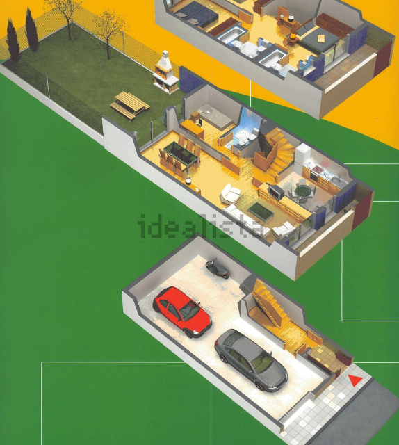 Tres planos de una casa con idealista escrito en la parte inferior