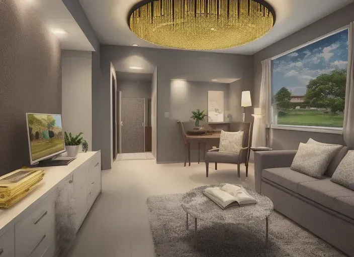 Una sala de estar con un sofá, una silla y un televisor.