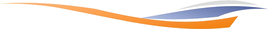 Abstraktes Logo mit orangefarbenen und blauen Wellenbändern auf weißem Hintergrund