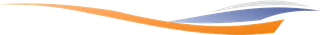 Abstraktes Logo mit orangefarbenen und blauen Wellenbändern auf weißem Hintergrund