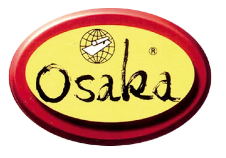 Un óvalo amarillo y rojo con la palabra Osaka en él.
