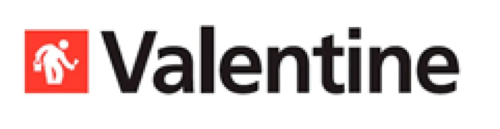 Logotipo de San Valentín sobre un fondo blanco con un cuadrado rojo.