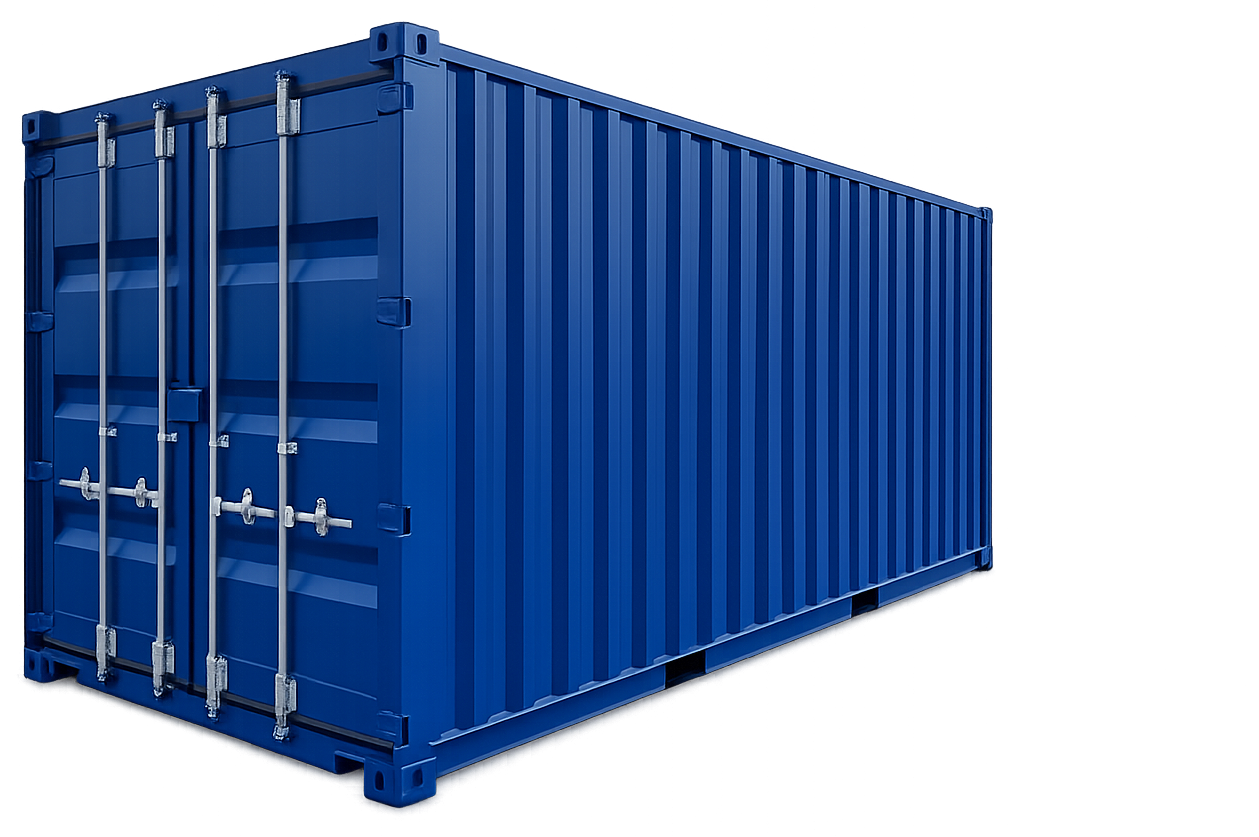 Blauer Schiffscontainer.