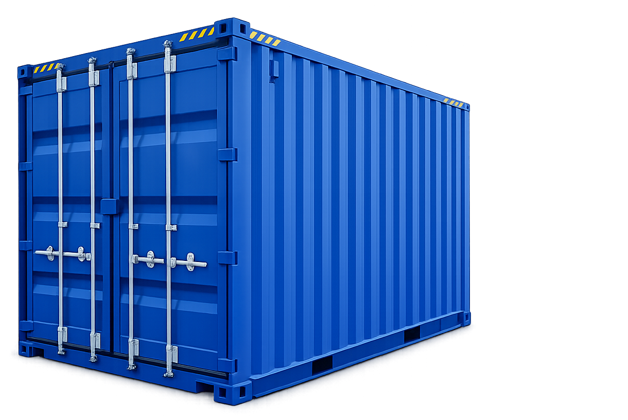 Blauer Schiffscontainer.