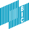 Blau-weißes Logo mit sich überlappenden vertikalen Linien, „BIC“ in weißen Buchstaben.