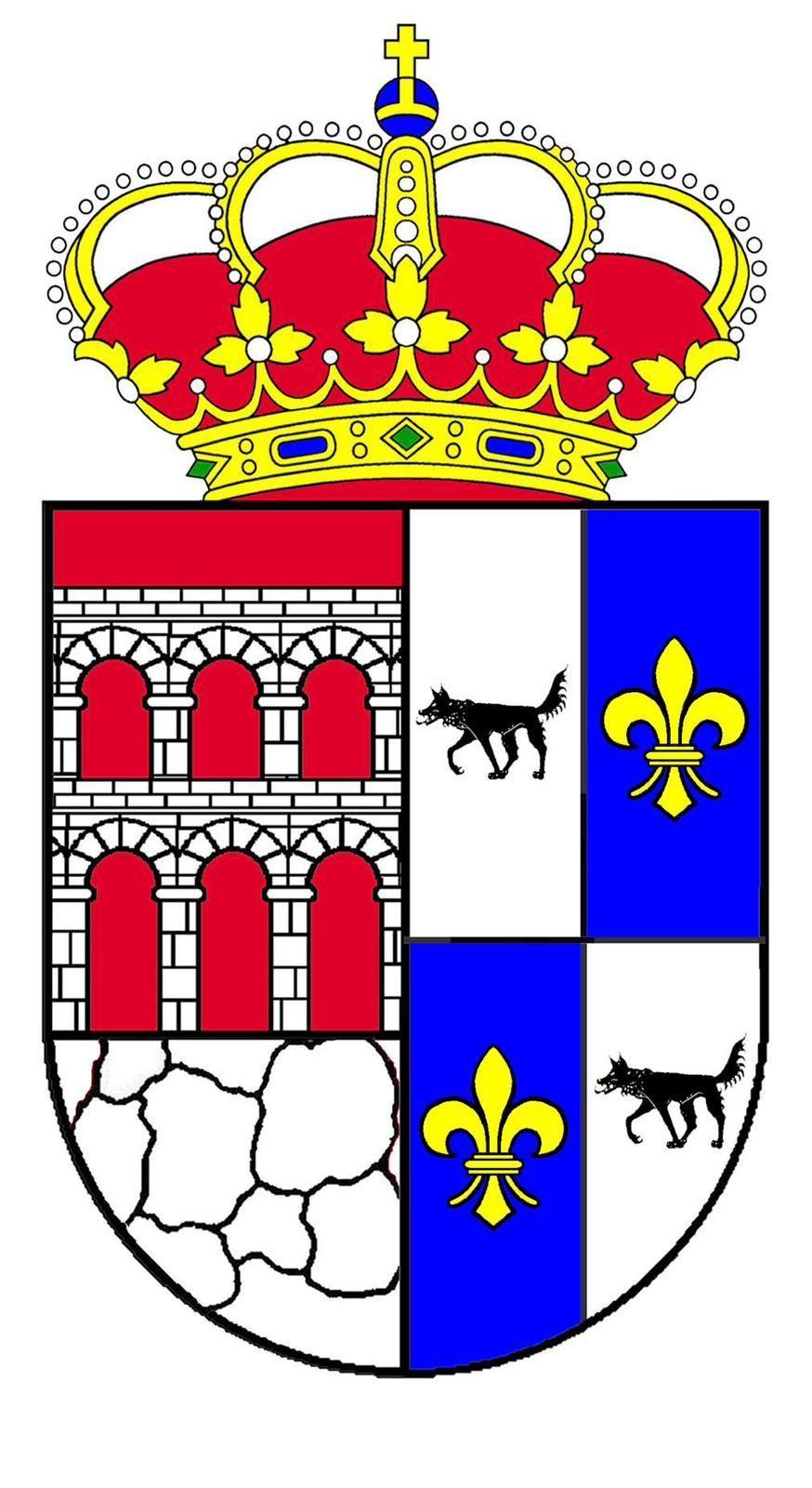 Un escudo de armas con una corona encima