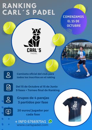 Un cartel para el ranking de Carl's Padel en octubre.