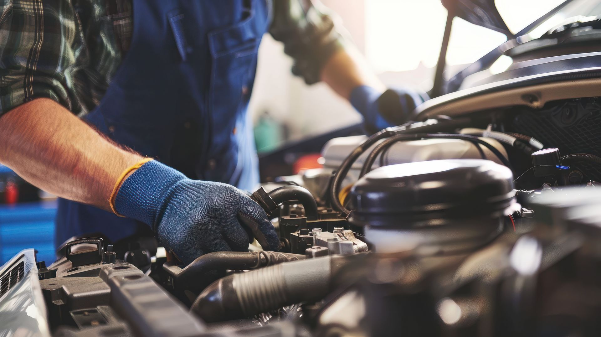 Un homme qui travaille sur le moteur d'une voiture