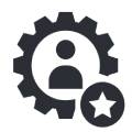 Icon Zahnrad mit einer Person darin und einem Stern in einem Kreis
