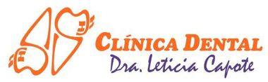 Logotipo de Clínica Dental con un icono de diente y sonrisa naranja y el texto en letra cursiva morada "Dra. Leticia Capote".