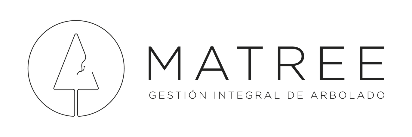El logotipo de matree es un logotipo en blanco y negro con un árbol en un círculo.
