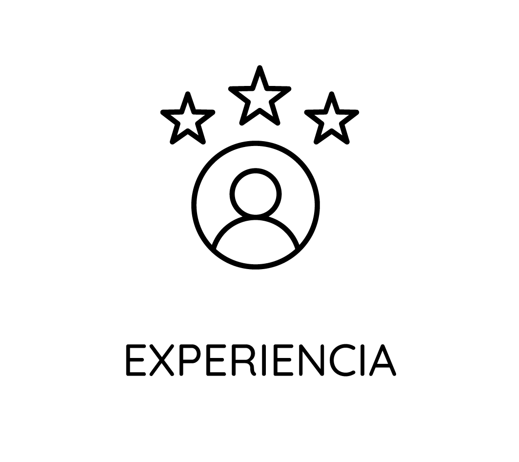 Un icono en blanco y negro de una persona con tres estrellas a su alrededor.