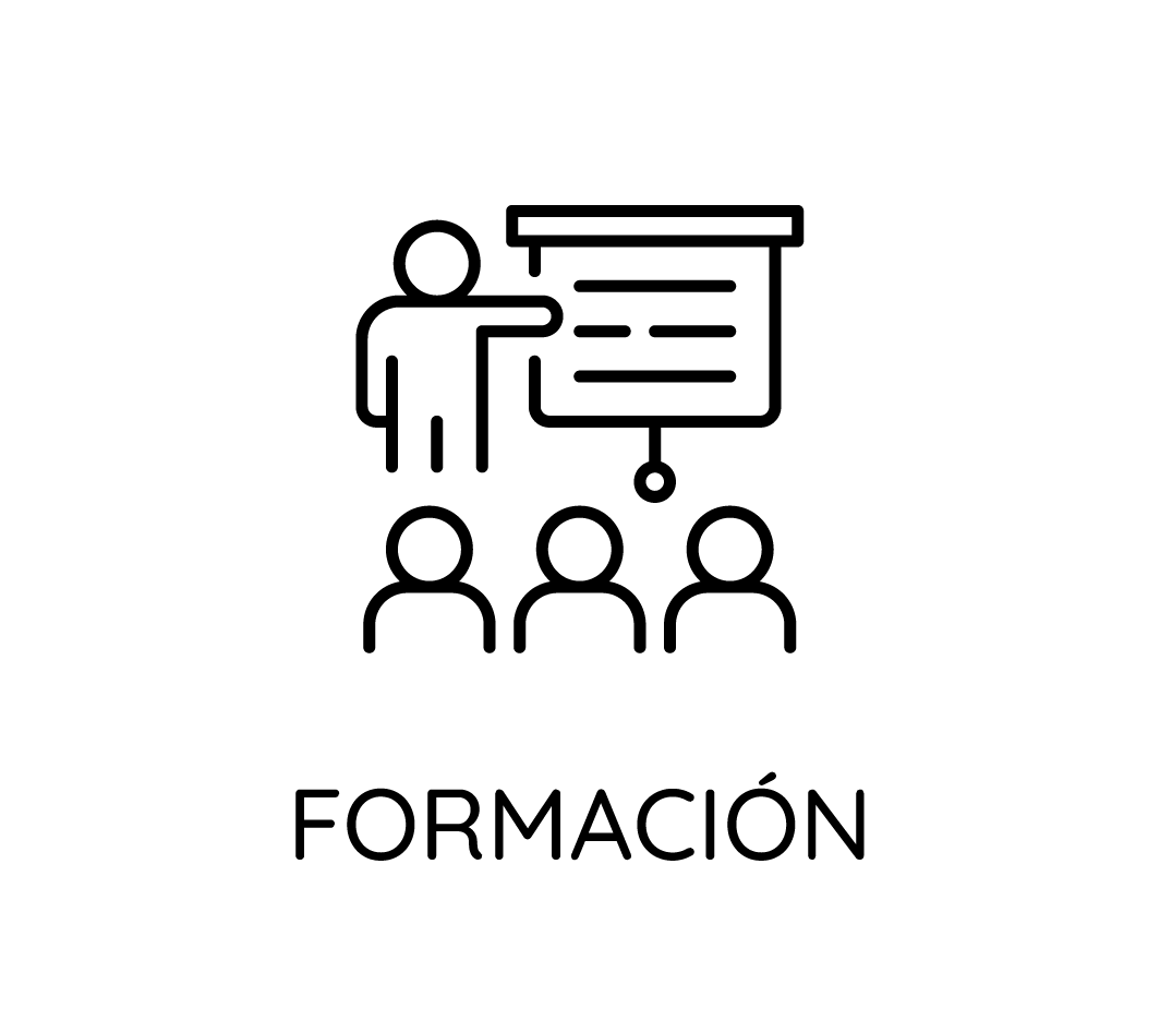 Un icono de línea de un grupo de personas dando una presentación.