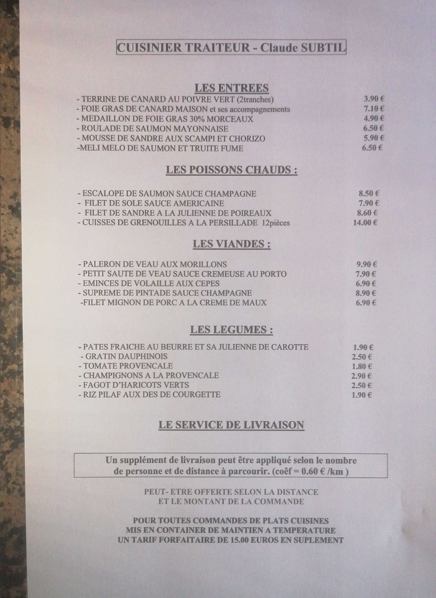 Crudités et poisson  à emporter