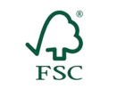 Logotipo de FSC en color verde con un árbol estilizado y una marca de verificación sobre las letras “FSC”.